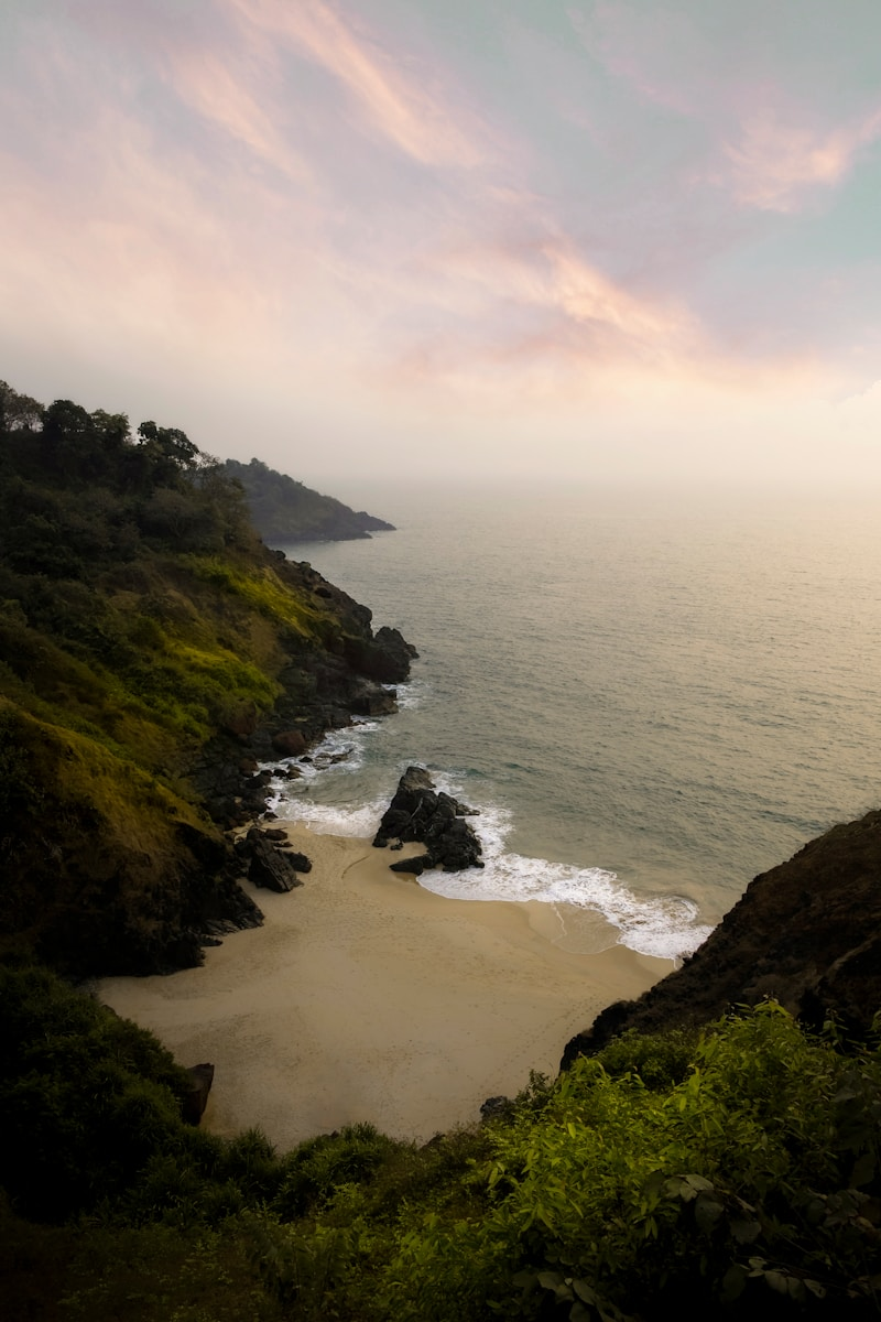 a view of the ocean from the top of a hill